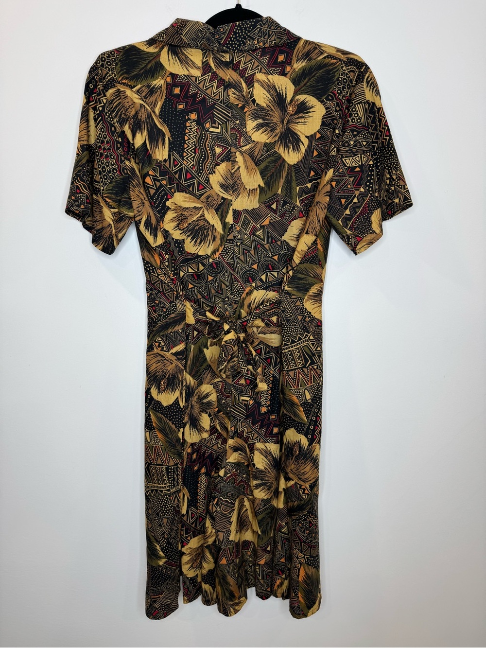 Vintage 90s dark Tropical Print Romper Boho Button Front Playsuit vacation - Picture 8 of 10
